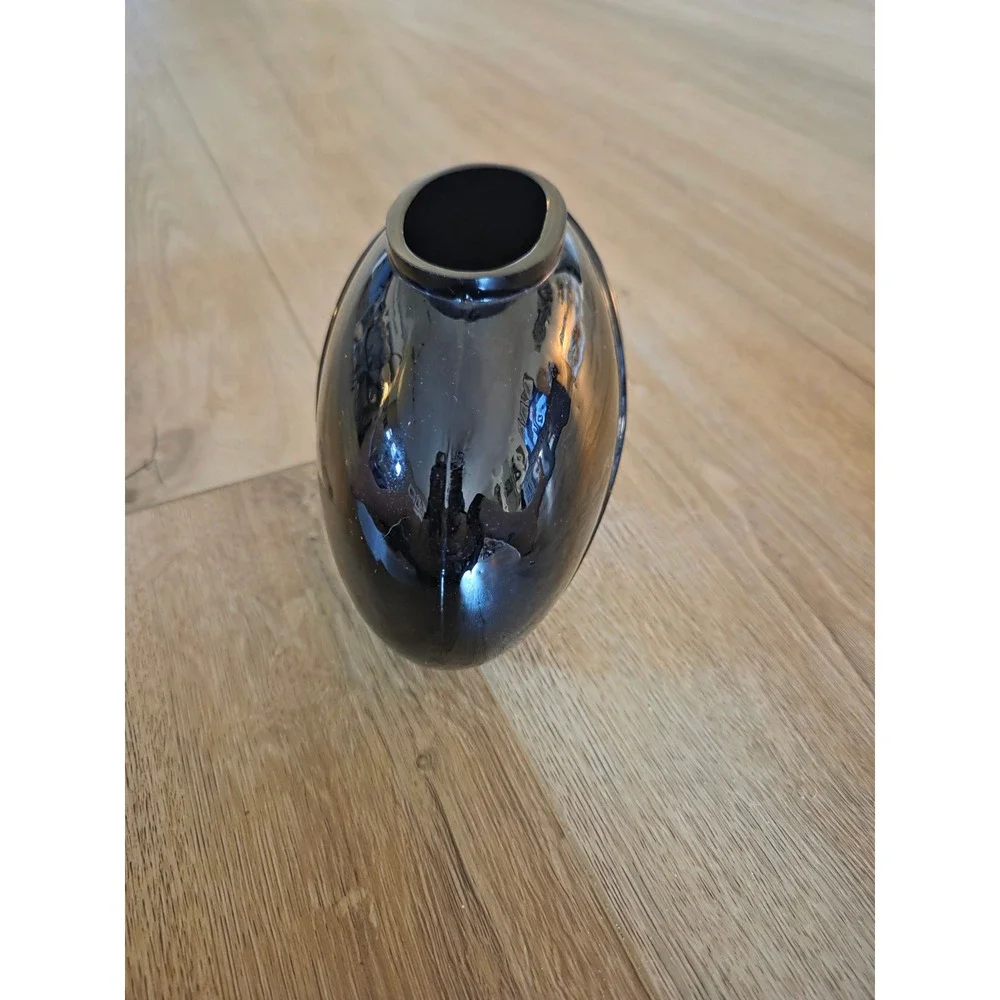 Two's Company 1983 Black Handblown Glass Vase Ribbed Art Deco 4
